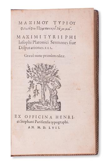 MAXIMUS TYRIUS. Sermones sive Disputationes XLI.  Greek text and Latin translation.  2 vols.  1557